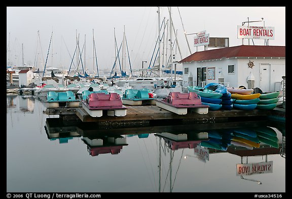 Boathouse and boats for rent, Coronado. San Diego, California, USA