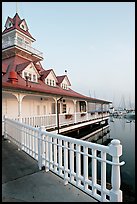 Fence and boathouse, Coronado. San Diego, California, USA (color)