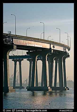 Section of Coronado-San Diego Bay Bridge seen from Coronado, early morning. San Diego, California, USA