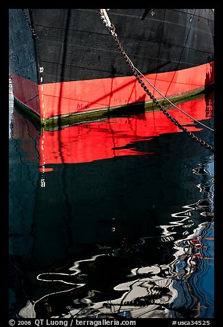 Hull and reflection, Star of India, Maritime Museum. San Diego, California, USA