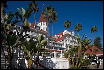 Del Coronado hotel framed by palm trees. San Diego, California, USA (color)