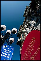Gaslamp, signs, and facade of the Louis Bank of Commerce, Gaslamp quarter. San Diego, California, USA ( color)