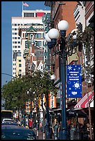 Gaslamp and street in the Gaslamp quarter. San Diego, California, USA (color)