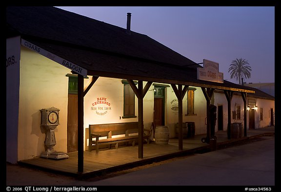 Historic building at night, Old Town State Historic Park. San Diego, California, USA (color)