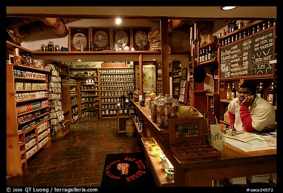 Man at the counter of Tea store,  Old Town. San Diego, California, USA