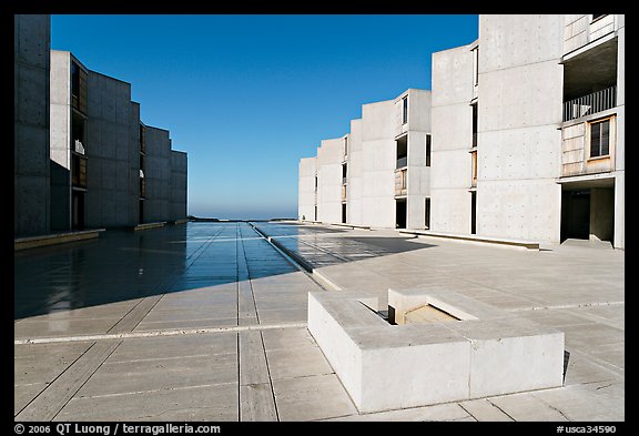 Square fountain and courtyard, Salk Institute. La Jolla, San Diego, California, USA (color)