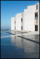 Cubist Laboratory blocks reflected in courtyard marble, Salk Institute. La Jolla, San Diego, California, USA (color)