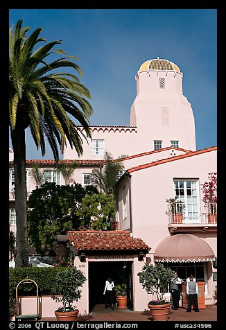 La Valencia Hotel, in spanish colonial style. La Jolla, San Diego, California, USA (color)
