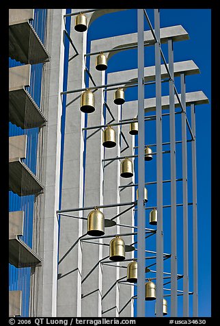 Modern arrangement of Bells in the Crystal Cathedral complex. Garden Grove, Orange County, California, USA (color)
