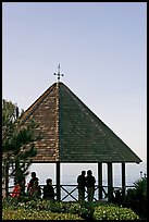 People standing in a Heisler Park Gazebo. Laguna Beach, Orange County, California, USA (color)