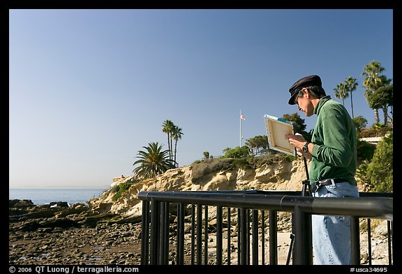 Painter working from an overlook. Laguna Beach, Orange County, California, USA