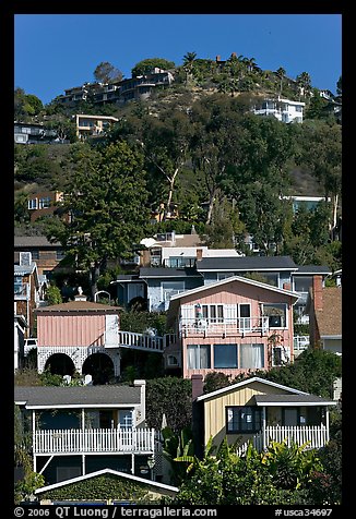 Houses on verdant hillside. Laguna Beach, Orange County, California, USA (color)