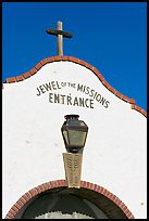 Entrance with sign Jewel of the Missions. San Juan Capistrano, Orange County, California, USA