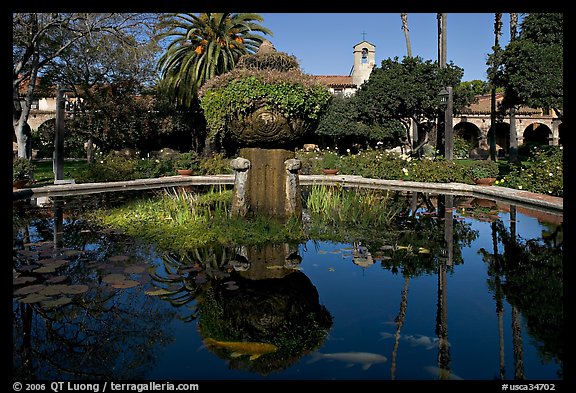 Moorish-style fountain in main courtyard. San Juan Capistrano, Orange County, California, USA (color)