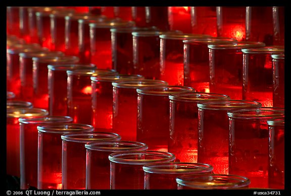 Rows of candles, sharp. San Juan Capistrano, Orange County, California, USA