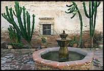 Sacred Garden, with fountain and cacti. San Juan Capistrano, Orange County, California, USA