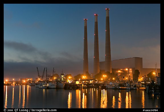 Morro Bay power plant at dusk. Morro Bay, USA