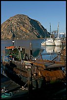 Dredge boat and Morro Rock. Morro Bay, USA