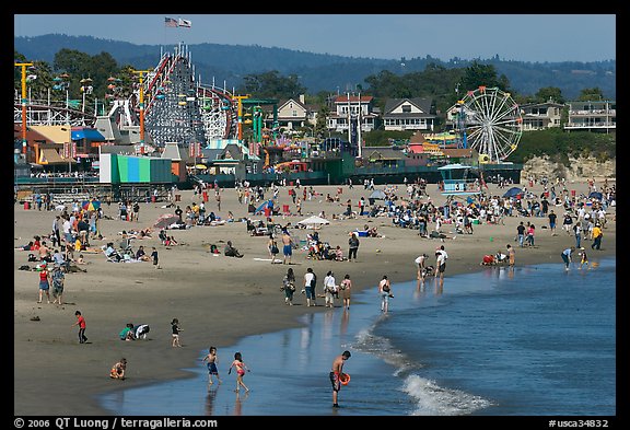 Beach and seaside amusement park on a summer afternoon. Santa Cruz, California, USA (color)