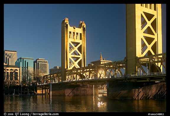 Tower bridge, a 1935 drawbridge, late afternoon. Sacramento, California, USA