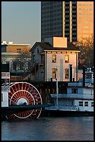 Paddle Steamers, historic house, and high rise building. Sacramento, California, USA