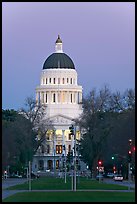 California State Capitol and Capitol Mall at dusk. Sacramento, California, USA (color)