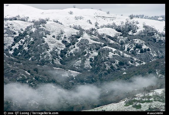 Snow and fog on Mount Hamilton Range. San Jose, California, USA (color)