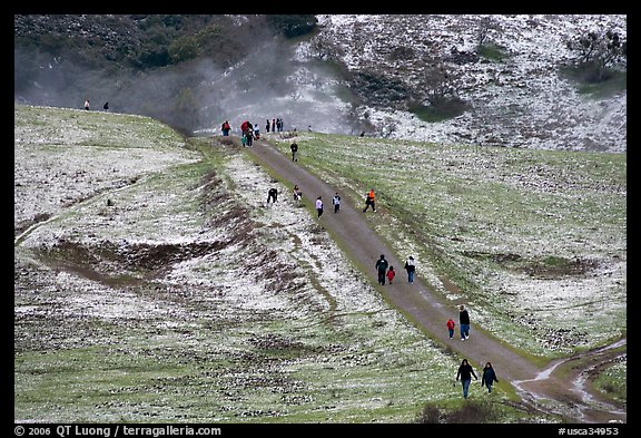 Trail in Joseph Grant Park after a rare snowfall. San Jose, California, USA (color)