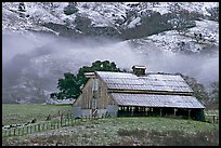 Barn with fresh dusting of snow. San Jose, California, USA