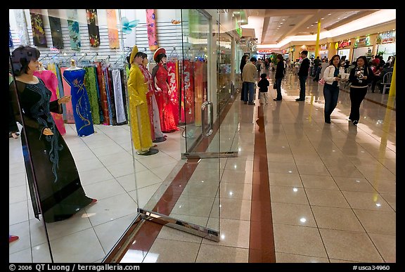 Ao Dai Vietnamese traditional formal dresses, Grand Century mall. San Jose, California, USA