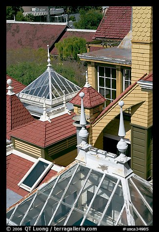 Roofs of some of the 160 rooms. Winchester Mystery House, San Jose, California, USA