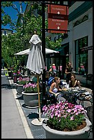 Outdoor restaurant tables. Santana Row, San Jose, California, USA
