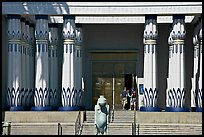 Facade of the  Rosicrucian  Egyptian Museum  with tourists entering. San Jose, California, USA ( color)