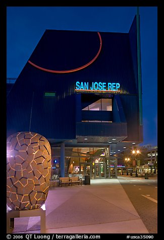San Jose Repertory Theater at dusk. San Jose, California, USA