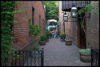 Alley with red brick walls, San Pedro Square. San Jose, California, USA (color)
