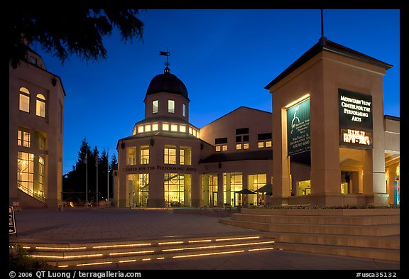 Center for Performing Arts at dusk, Castro Street, Mountain View. California, USA