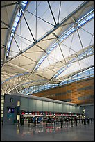 Check-in booth, SFO airport, designed by Craig Hartman. California, USA (color)