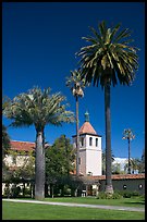 Palm trees and mission, Santa Clara University. Santa Clara,  California, USA (color)