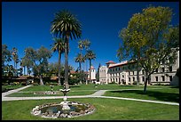 Fountain and gardens near mission, Santa Clara University. Santa Clara,  California, USA (color)
