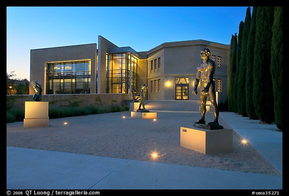 Rodin sculpture garden and Cantor Art Center, dusk. Stanford University, California, USA (color)