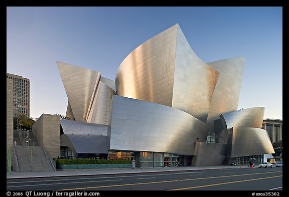 Walt Disney Concert Hall, designed by Frank Gehry, late afternoon. Los Angeles, California, USA (color)