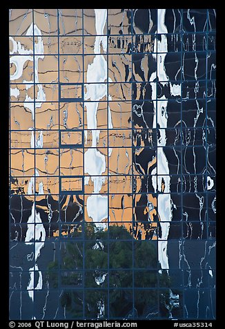 Reflections in a high-rise glass building. Los Angeles, California, USA
