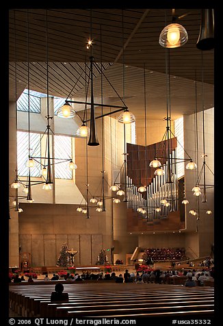 Interior of the Cathedral of our Lady of the Angels, designed by Jose Rafael Moneo. Los Angeles, California, USA (color)
