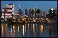 Mc Arthur Park and skyline, dusk. Los Angeles, California, USA