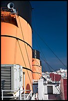 Smokestacks and air vents, Queen Mary. Long Beach, Los Angeles, California, USA (color)