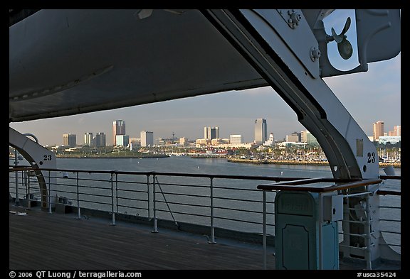 Skyline of Long Beach, seen from the deck of the Queen Mary. Long Beach, Los Angeles, California, USA