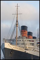 Queen Mary ship at sunset. Long Beach, Los Angeles, California, USA