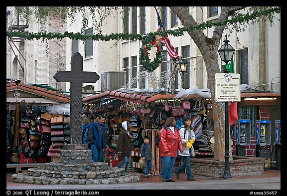 Stalls on Olvera Street, El Pueblo historic district. Los Angeles, California, USA (color)