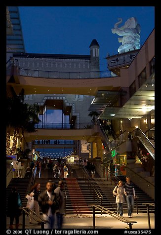 Hollywood and Highland shopping complex and dusk. Hollywood, Los Angeles, California, USA (color)