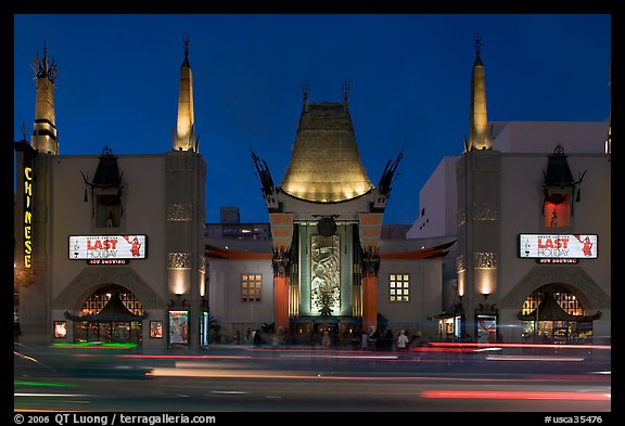 Grauman Chinese Theatre at dusk. Hollywood, Los Angeles, California, USA (color)